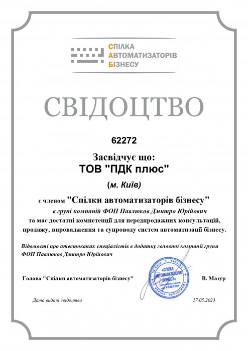Свідоцтво САБ