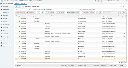 BAS БУХГАЛТЕРІЯ КОРП(Business automation software for accounting. CORP). Форма списку документа 