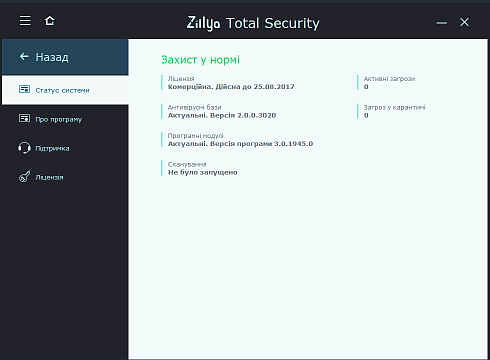 Статус системи Zillya! Total Security